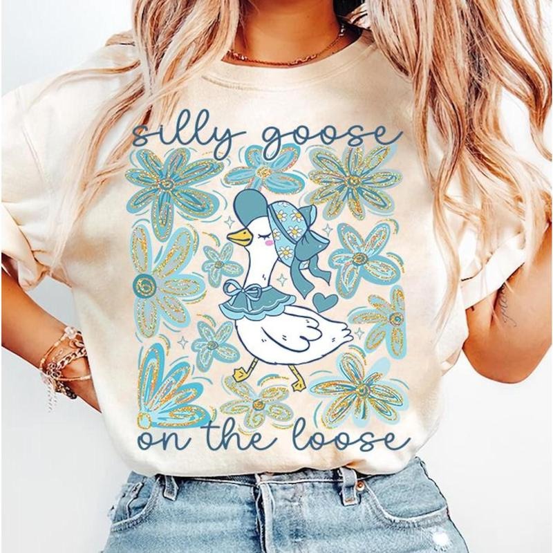Boho Floral Goose Shirt, Mama Goose Shirt, Spring Floral Shirt, Silly Goose on the loose Girly Shirt, Coquette Bow, Duck...