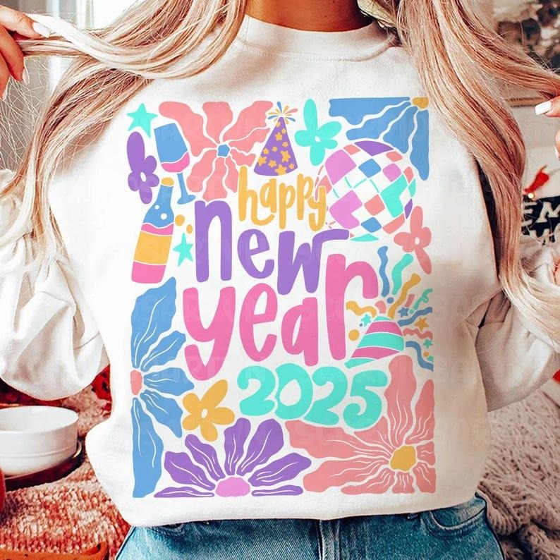 Boho Happy New Year 2025 , Floral New Year , Retro New Years , Disco Ball , New Year New Me , 12 New Chapters , Hello...