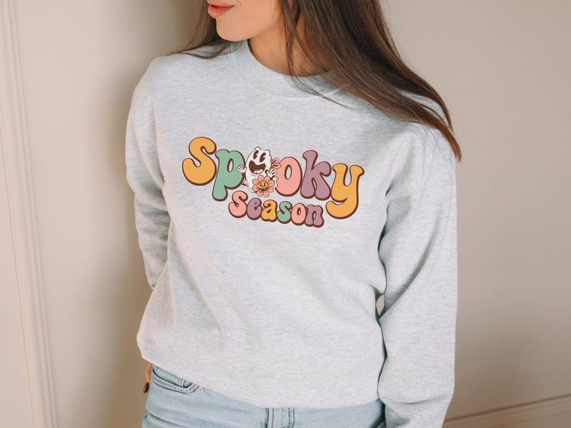 Boho Spooky Season Sweatshirt, Unisex Halloween Sweatshirt, Cute Halloween Sweatshirt, Ghost & Spooky Season Sweatshirt...