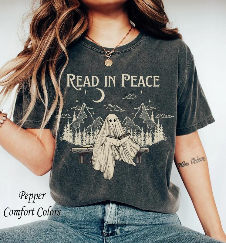 Book Lover Halloween Shirt, Funny Ghost Book Nerd, Teacher Halloween Gift, Librarian , Ghost Book Lover, Funny Halloween...