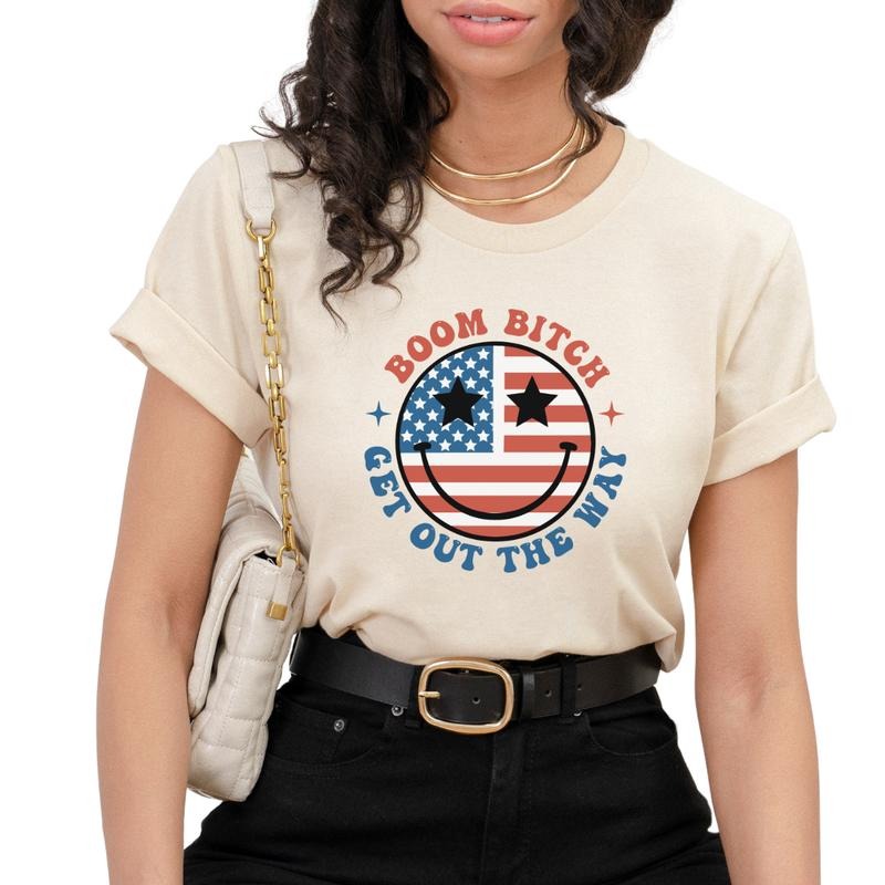 Boom B Get Out The Way Smiley American Flag, Retro American Flag Shirt, Funny 4th of July Tee, 4th Of July Tops,...