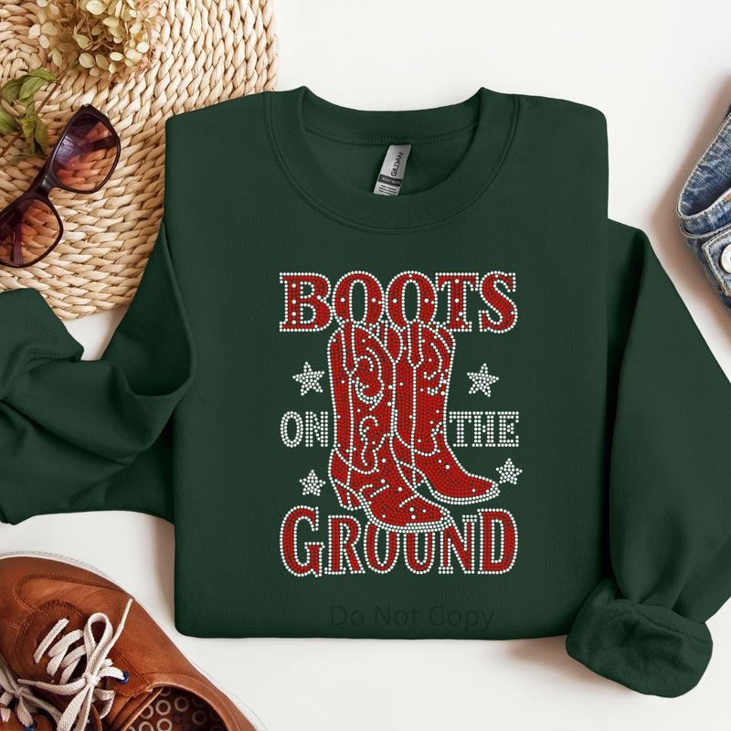 Boots on The Ground Red Rhinestone Transfer T-Shirts, Hoodie, Sweatshirt | CiraTrend.com