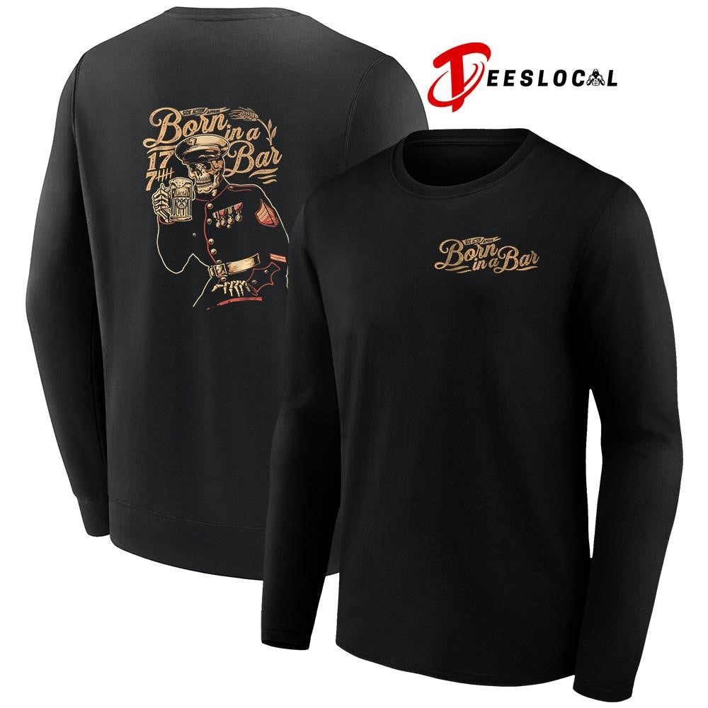 Born in a bar 17 7 skeleton graphic shirt