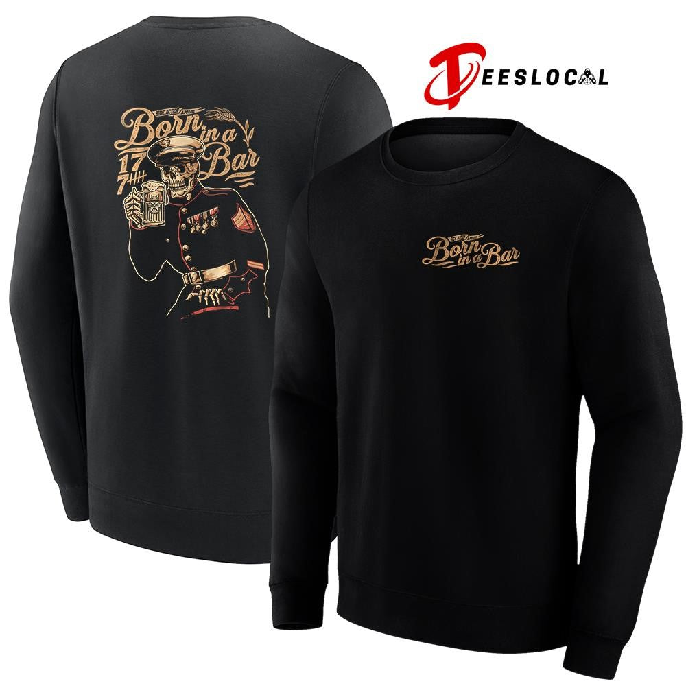 Born in a bar 17 7 skeleton graphic shirt