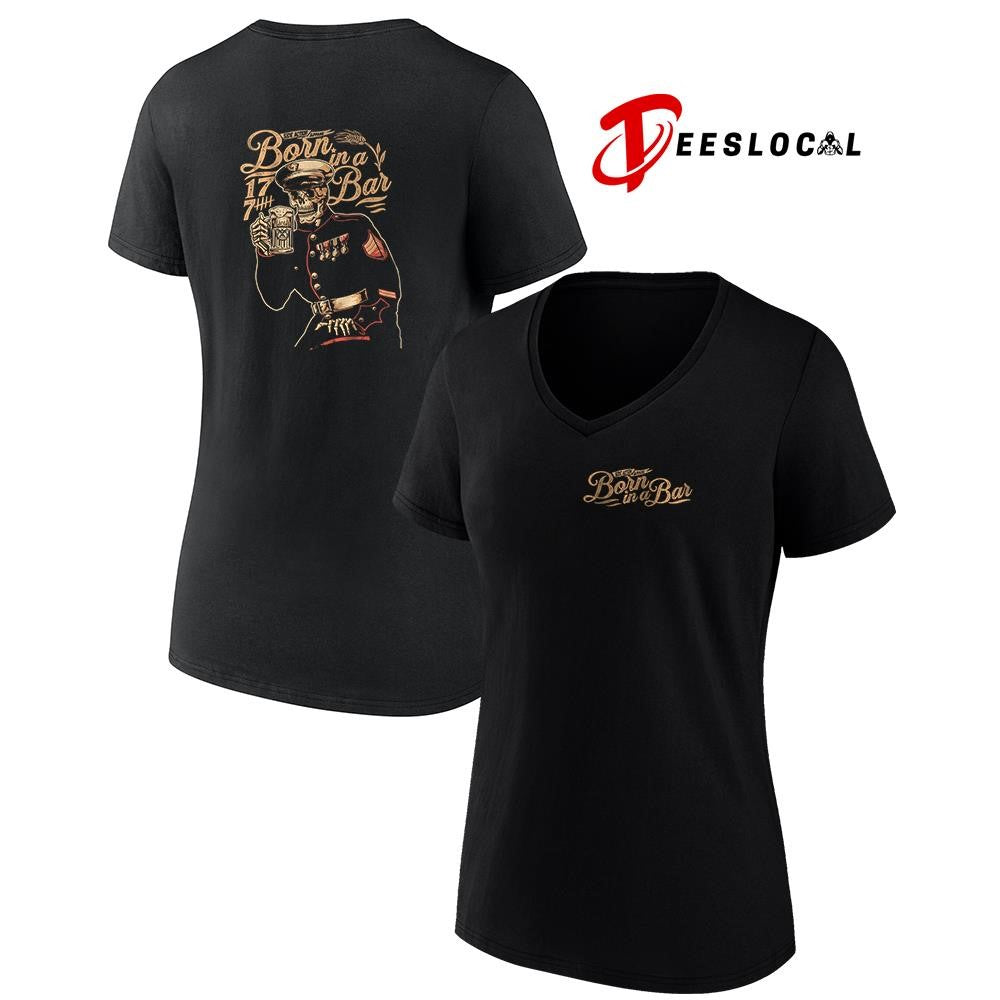 Born in a bar 17 7 skeleton graphic shirt