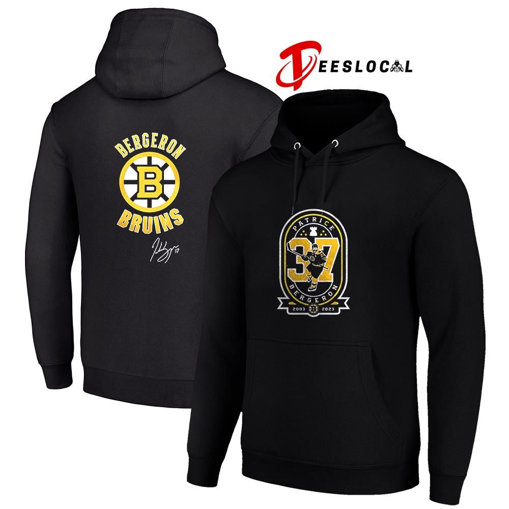 Boston Bruins Patrice Bergeron pose signature logo shirt