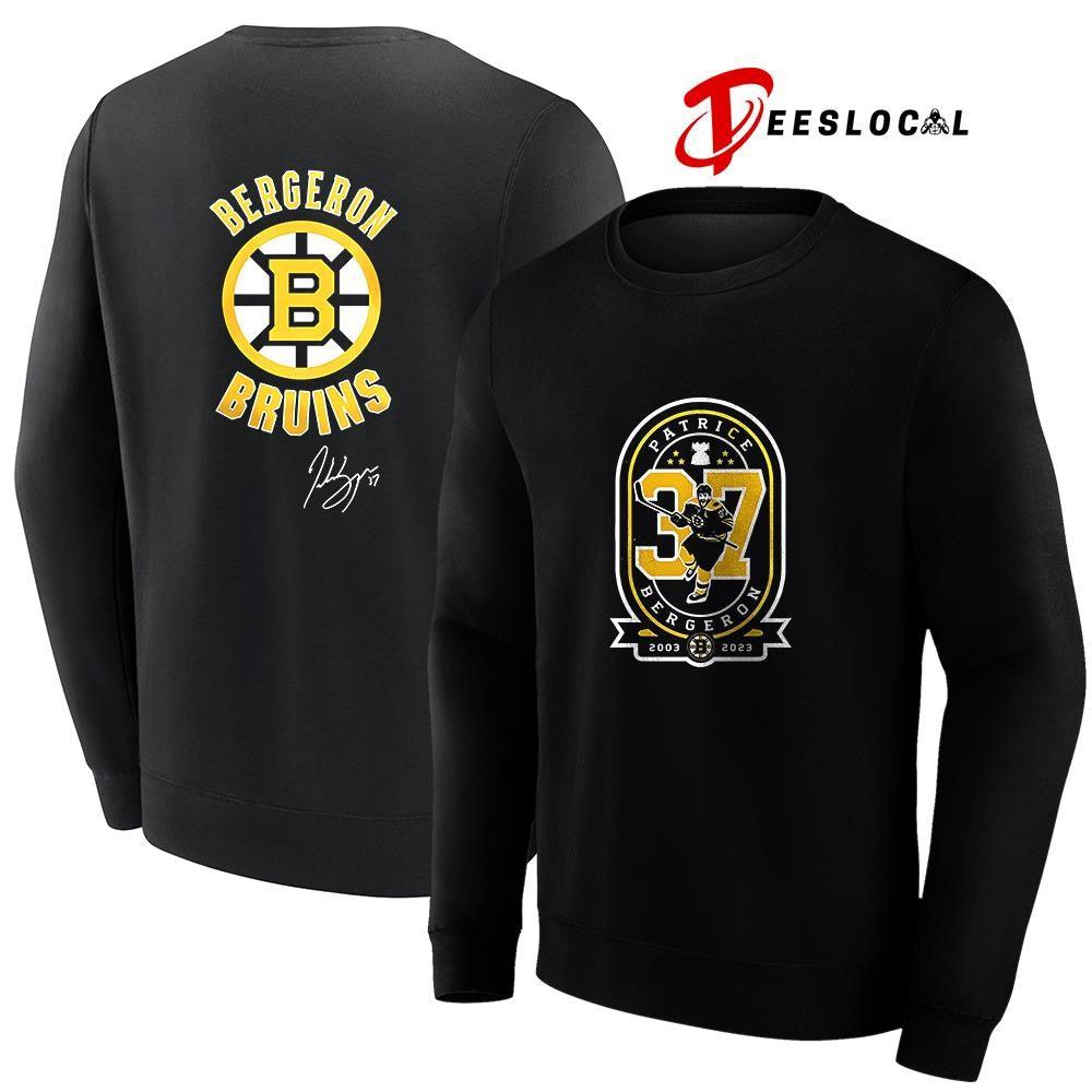 Boston Bruins Patrice Bergeron pose signature logo shirt