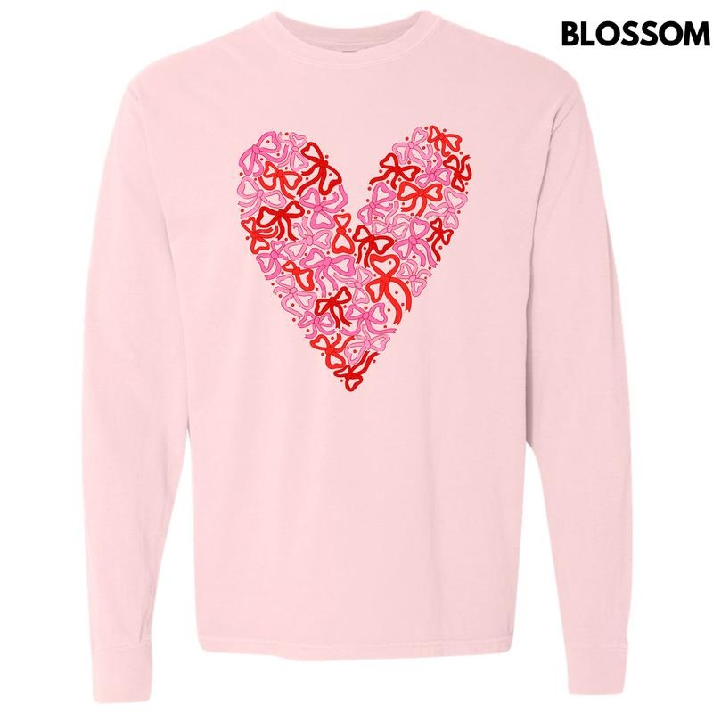 Bow Filled Heart Long Sleeve Comfort Colors T-Shirt 'NLB Hoodie, Sweatshirt | CiraTrend.com
