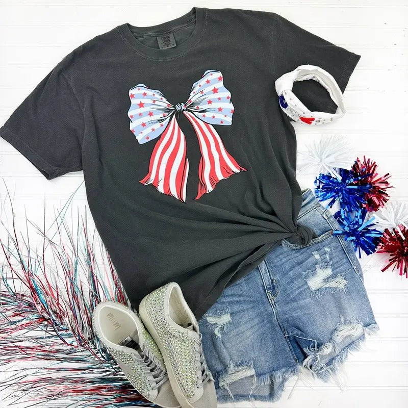 Bow-tiful Stars & Stripes Comfort Colors T-Shirt 'NLB' Hoodie, Sweatshirt | CiraTrend.com