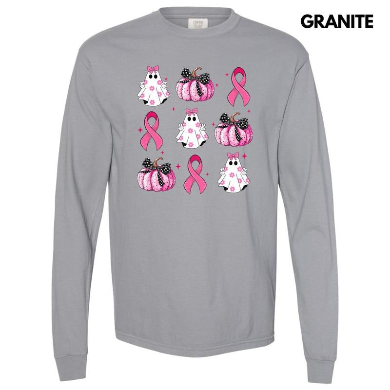 Breast Cancer Ribbon Ghost Collage Long Sleeve Comfort Colors T-Shirt 'NLB' Hoodie, Sweatshirt | CiraTrend.com