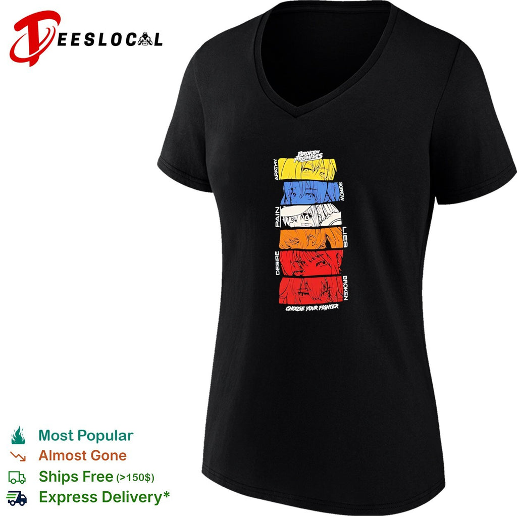 Broken promises apathy sorrow pain lies desire choose your fighter anime shirt