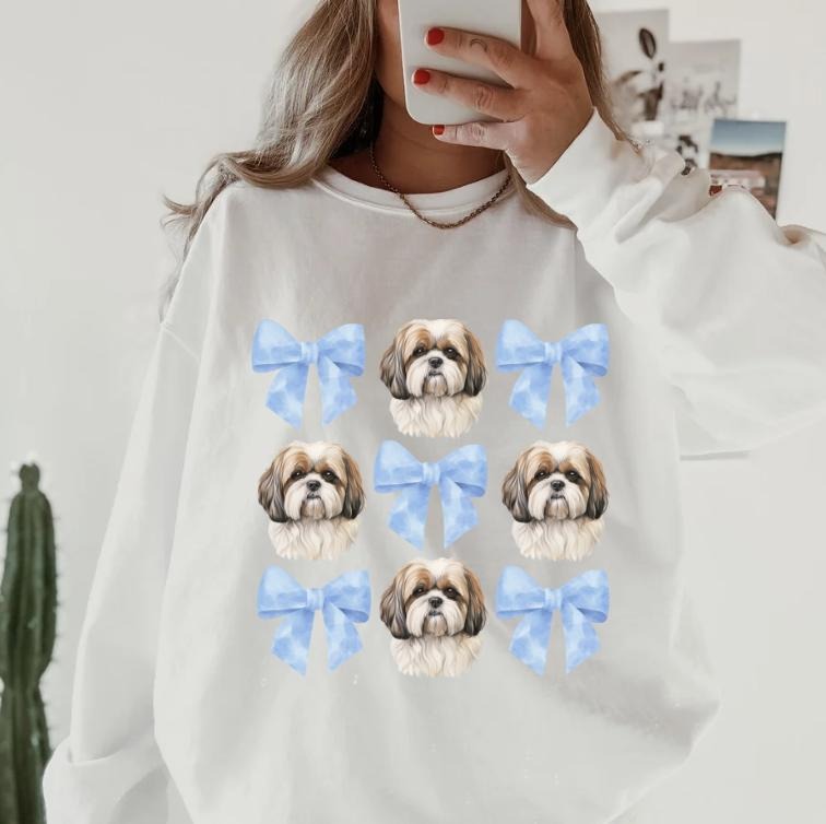 Brown and White Shih Tzu crewneck sweatshirt unisex Soft Pullover T-Shirts, Hoodie | CiraTrend.com