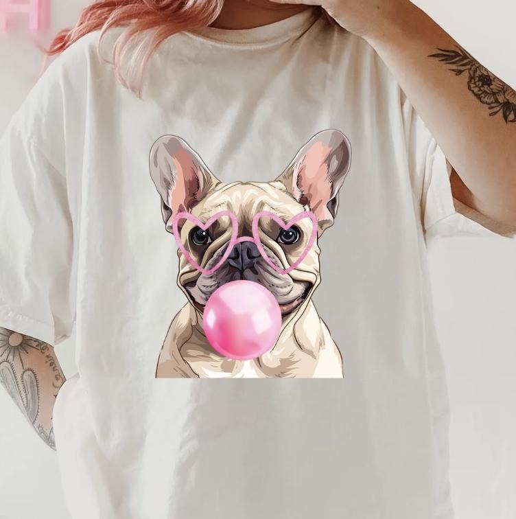 Bubblegum French Bulldog Shirt~ Unisex Apparel Relaxed Fit Printed In The USA Clothing Womenswear Casual Comfort Cotton...