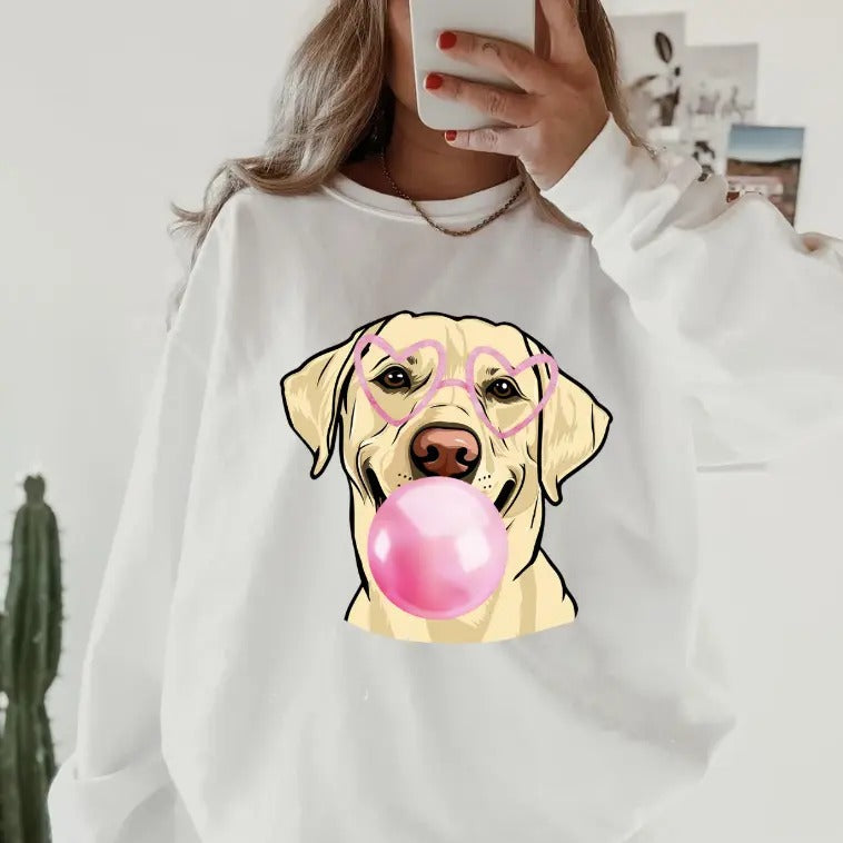Bubblegum Yellow Lab Crewneck ~ Sweatshirt Unisex Apparel Relaxed Fit Printed in the USA Clothing Womenswear Casual and...