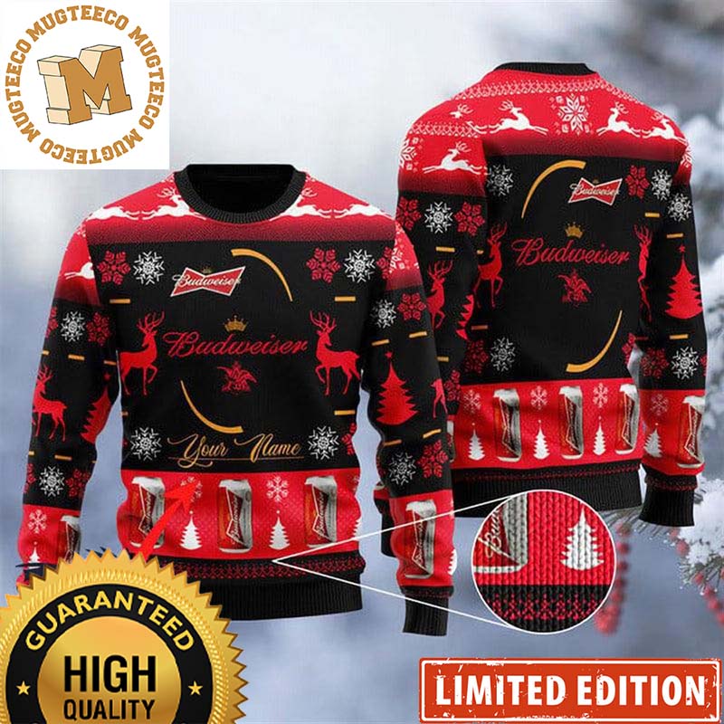 Budweiser Logo Personalized Black And Red Christmas Ugly Sweater