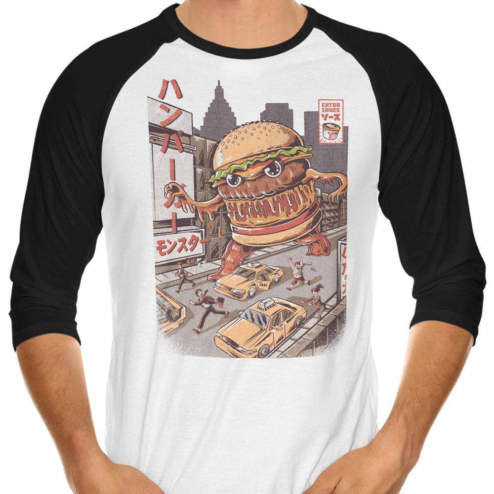 Burgerzilla - 3/4 Sleeve Raglan T-Shirt Hoodie, Sweatshirt | CiraTrend.com (Image 1)