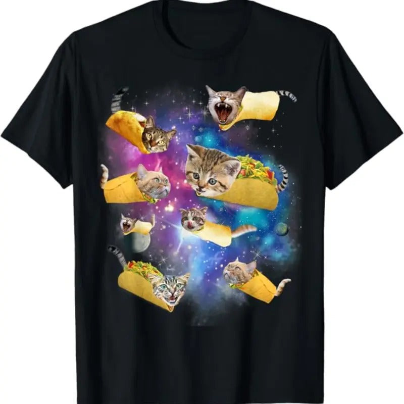 Burrito Pizza and Taco Cat in Space - Tacocat Tee Gift Idea T-Shirt, Cat Selfie Vintage 90s Graphic Shirt, Retro Funny...
