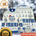 Busch Light Logo With Sân Hat Reindeer Snowy Night White Holiday Ugly Sweater