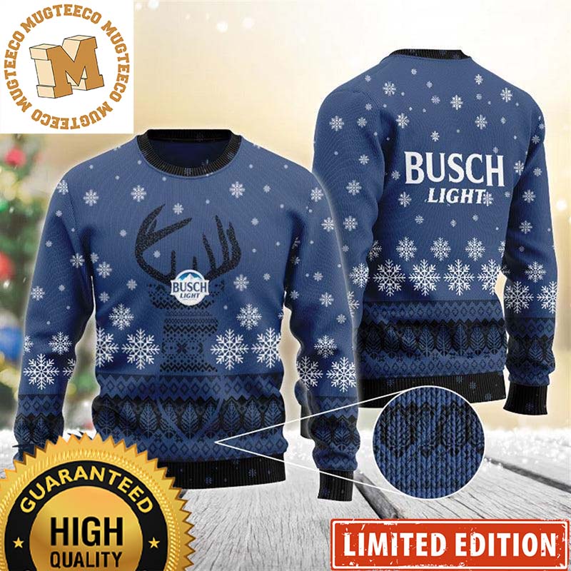 Busch Light Reindeer Blue Snowy Night Holiday Ugly Sweater 2023