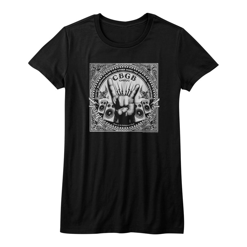 CBGB Girls Juniors S/S T-Shirt - Rock Hand - Solid Black Hoodie, Sweatshirt | CiraTrend.com