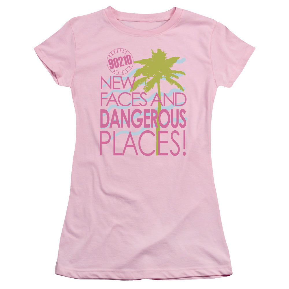 90210 Tagline Junior Sheer Cap Sleeve Womens T Shirt Pink Hoodie, Sweatshirt | CiraTrend.com