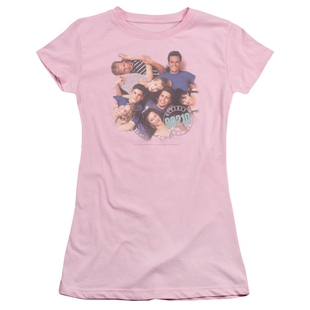 90210 Gang in Logo Junior Sheer Cap Sleeve Womens T Shirt Pink Hoodie, Sweatshirt | CiraTrend.com
