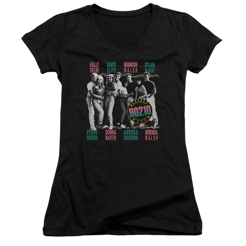 90210 We Got It Junior Sheer Cap Sleeve V-Neck Womens T Shirt Black Hoodie, Sweatshirt | CiraTrend.com (Image 1)