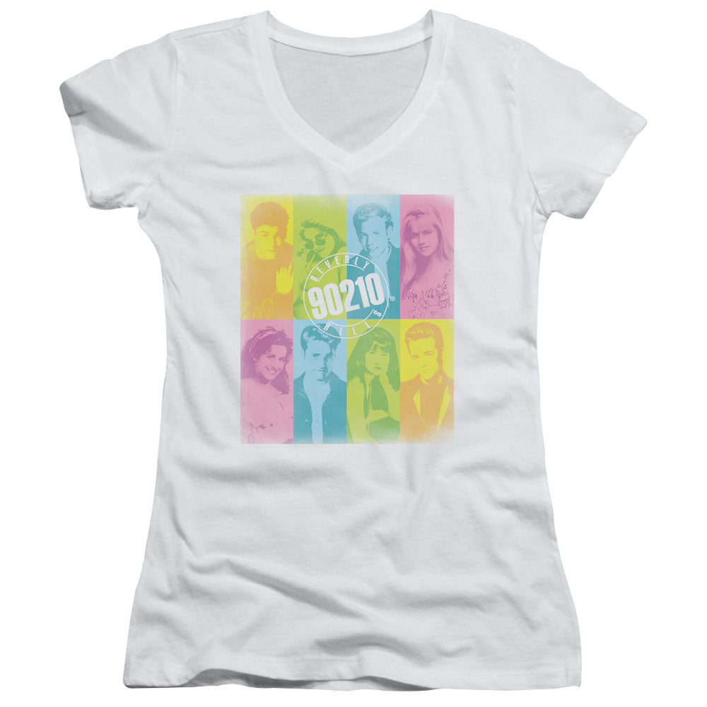 90210 Color Block of Friends Junior Sheer Cap Sleeve V-Neck Womens T Shirt White Hoodie, Sweatshirt | CiraTrend.com (Image 1)