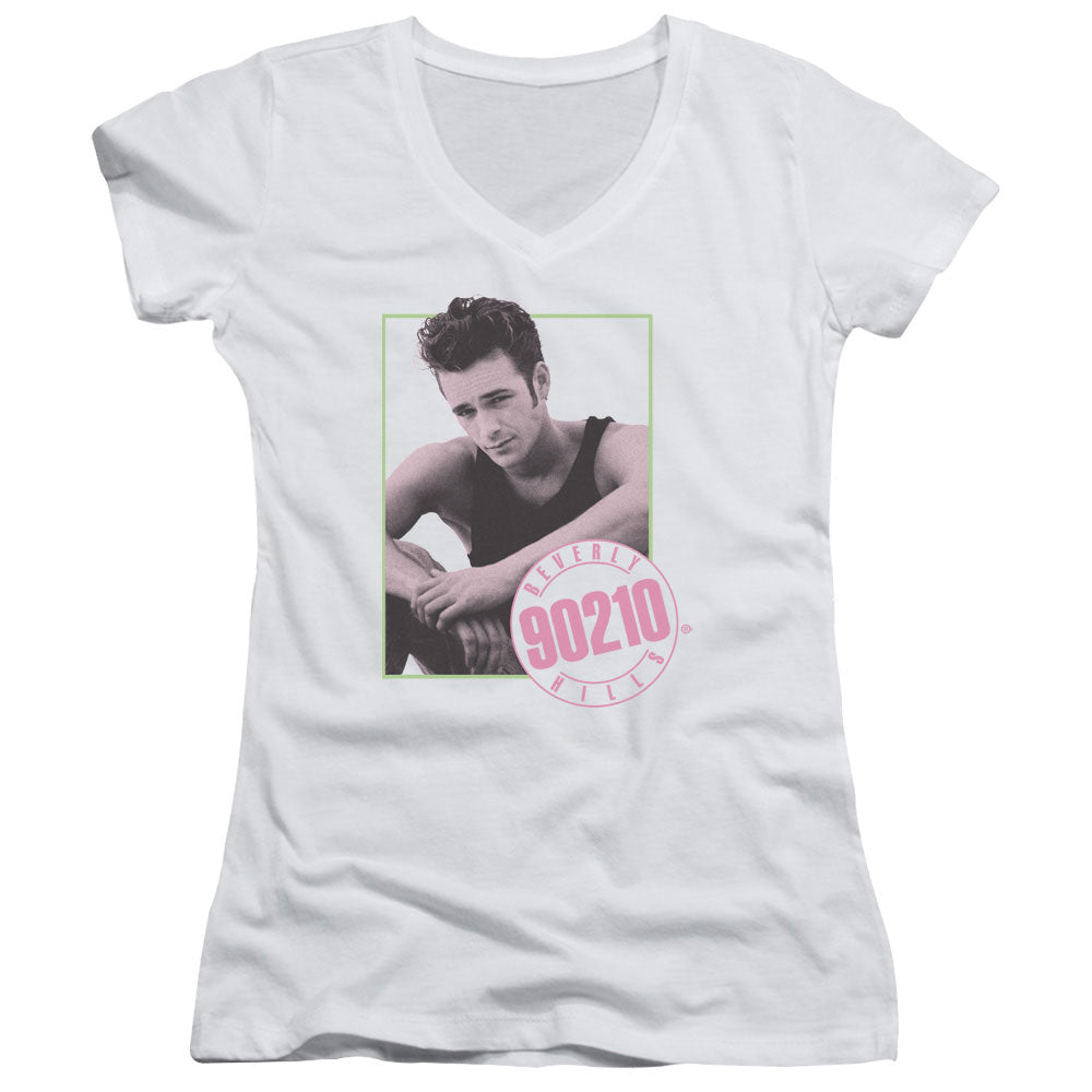 90210 Dylan Junior Sheer Cap Sleeve V-Neck Womens T Shirt White Hoodie, Sweatshirt | CiraTrend.com (Image 1)