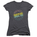 90210 Color Blend Logo Junior Sheer Cap Sleeve V-Neck Womens T Shirt Charcoal Hoodie, Sweatshirt | CiraTrend.com (Image 1)