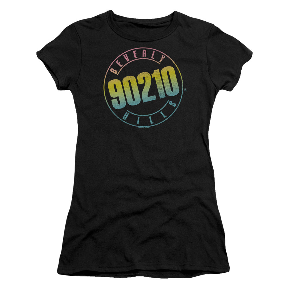 90210 Color Blend Logo Junior Sheer Cap Sleeve Womens T Shirt Black Hoodie, Sweatshirt | CiraTrend.com