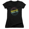 90210 Color Blend Logo Junior Sheer Cap Sleeve V-Neck Womens T Shirt Black Hoodie, Sweatshirt | CiraTrend.com (Image 1)
