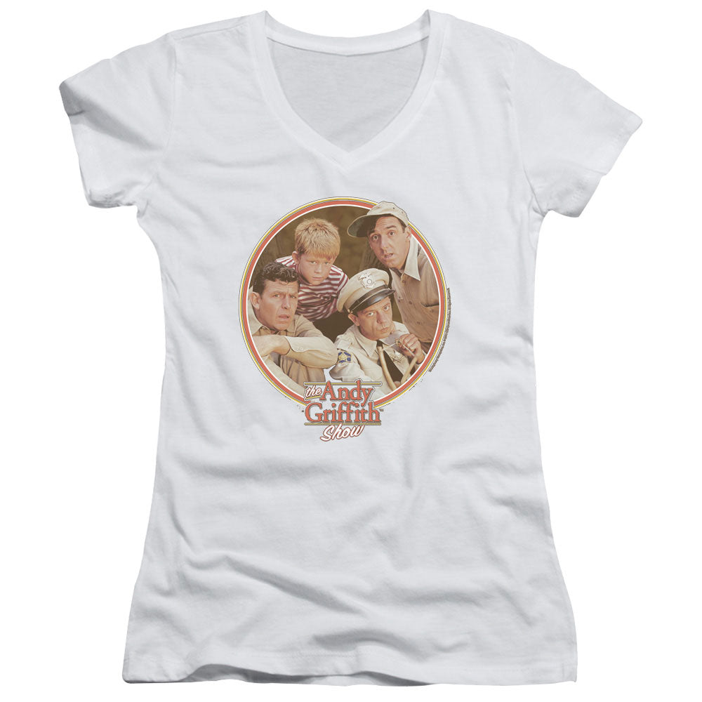 Andy Griffith Boys Club Junior Sheer Cap Sleeve V-Neck Womens T Shirt White Hoodie, Sweatshirt | CiraTrend.com (Image 1)