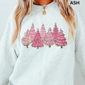 CHRISTMAS SWEATSHIRT, PINK CHRISTMAS TREES #2 CREWNECK (Crewneck Sweatshirt, Unisex Fit, Causal Sweatshirt for Christmas,...