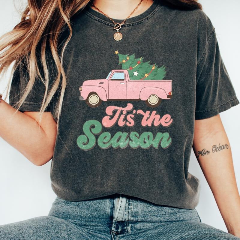 CHRISTMAS TRUCK T-SHIRT (COMFORT COLORS T-SHIRT, CASUAL SHIRT UNISEX, CHRISTMAS CLOTHING, GRAPHIC APPAREL, HOLIDAY SHIRT)...