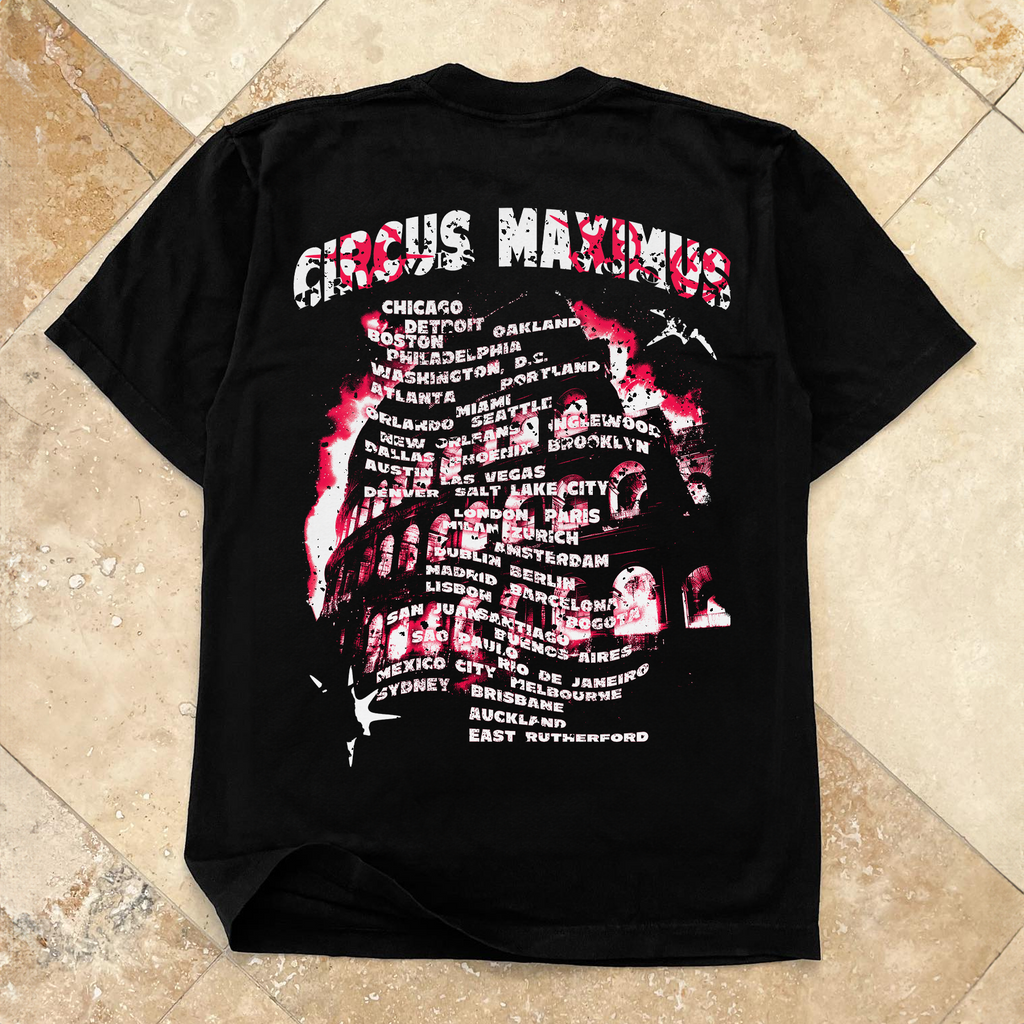 2024 TRAVIS SCOTT 'CIRCUS MAXIMUS TOUR' MERCH W / DATES HEAVYWEIGHT BLACK T-SHIRT Hoodie, Sweatshirt (Image 2)
