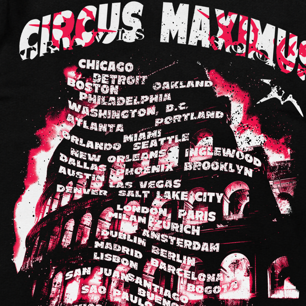 2024 TRAVIS SCOTT 'CIRCUS MAXIMUS TOUR' MERCH W / DATES HEAVYWEIGHT BLACK T-SHIRT Hoodie, Sweatshirt (Image 3)