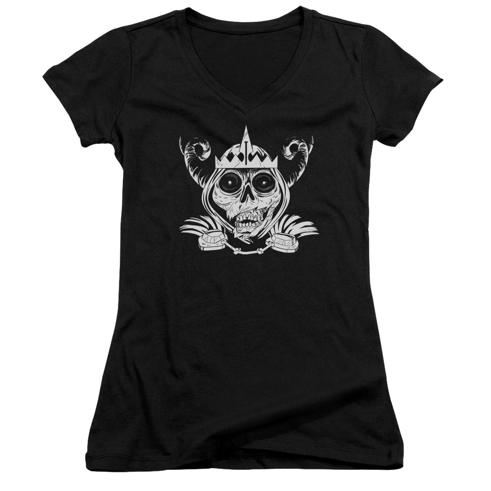 Adventure Time Skull Face Junior Sheer Cap Sleeve V Neck Womens T Shirt Black Hoodie, Sweatshirt | CiraTrend.com