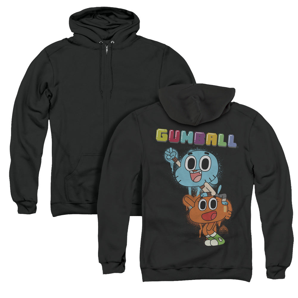 Amazing World of Gumball Gumball Spray Back Print Zipper Mens Hoodie Black T-Shirts, Sweatshirt | CiraTrend.com