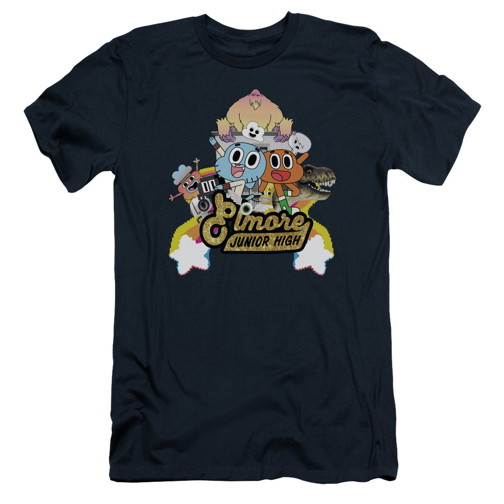 Amazing World of Gumball Elmore Junior High Slim Fit Mens T Shirt Navy Blue Hoodie, Sweatshirt | CiraTrend.com