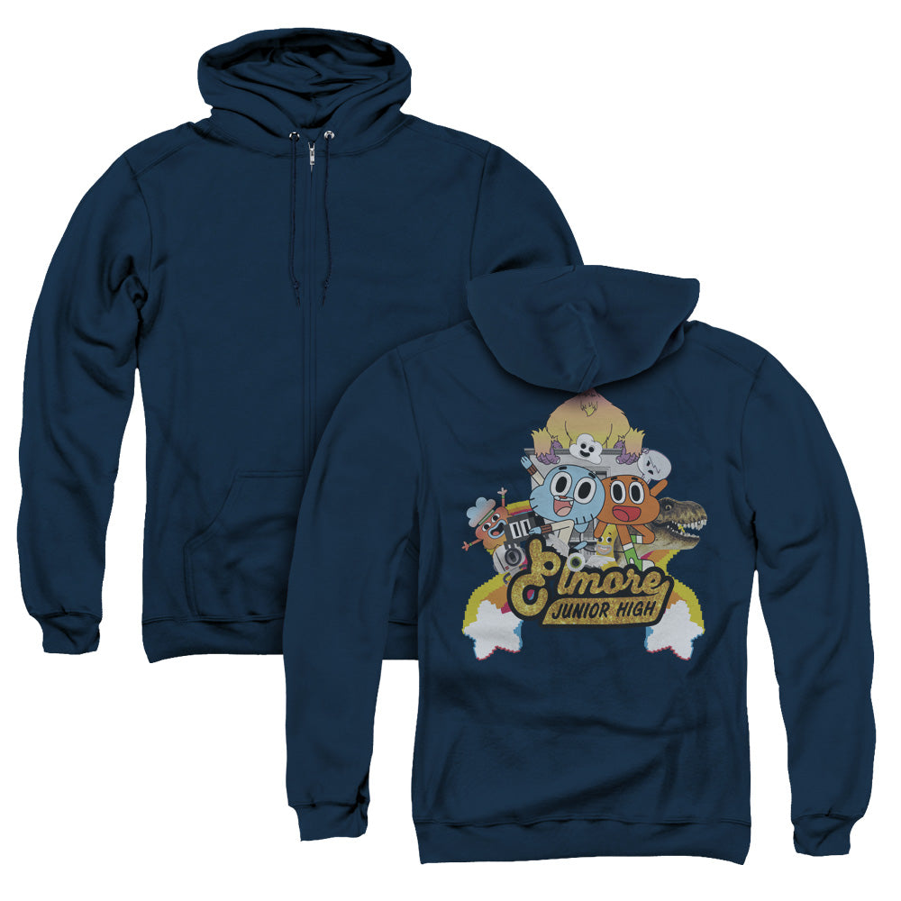 Amazing World of Gumball Elmore Junior High Back Print Zipper Mens Hoodie Navy Blue T-Shirts, Sweatshirt | CiraTrend.com