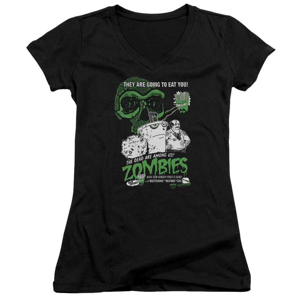 Aqua Teen Hunger Force Zombies Junior Sheer Cap Sleeve V Neck Womens T Shirt Black Hoodie, Sweatshirt | CiraTrend.com