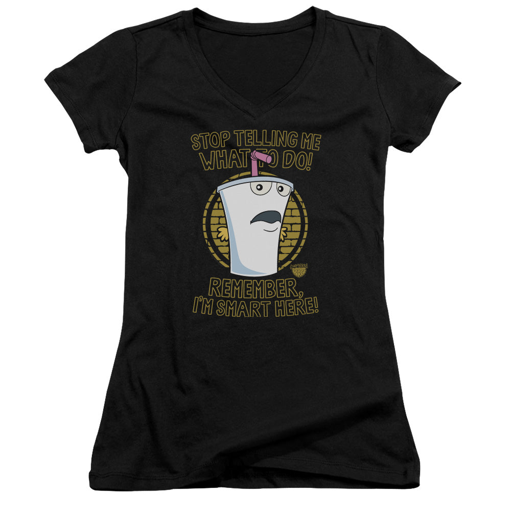 Aqua Teen Hunger Force Stop Junior Sheer Cap Sleeve V Neck Womens T Shirt Black Hoodie, Sweatshirt | CiraTrend.com