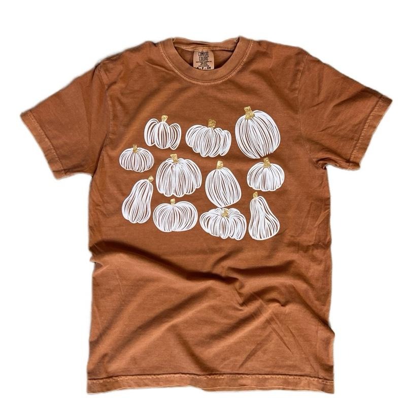 COMFORT COLORS - White Pumpkin Collage - Fall Tee for Women Fit Shortsleeve Hoodie, Sweatshirt | CiraTrend.com