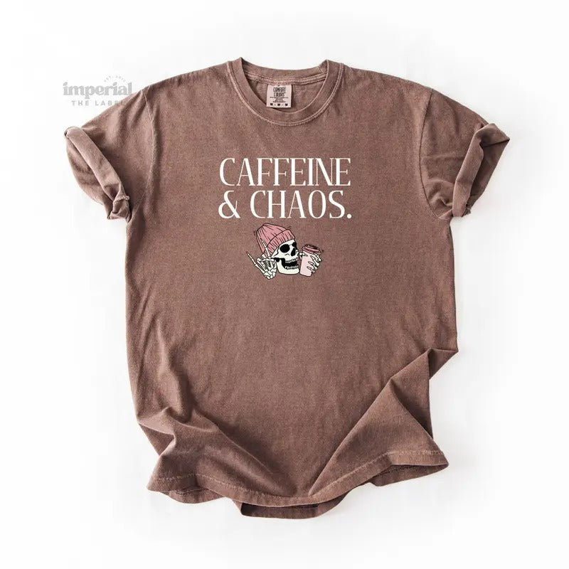 Caffeine & Chaos Comfort Colors T-Shirt, Oversized Vintage-Washed Tee, Soft Garment-Dyed Cotton, Aesthetic Streetwear,...