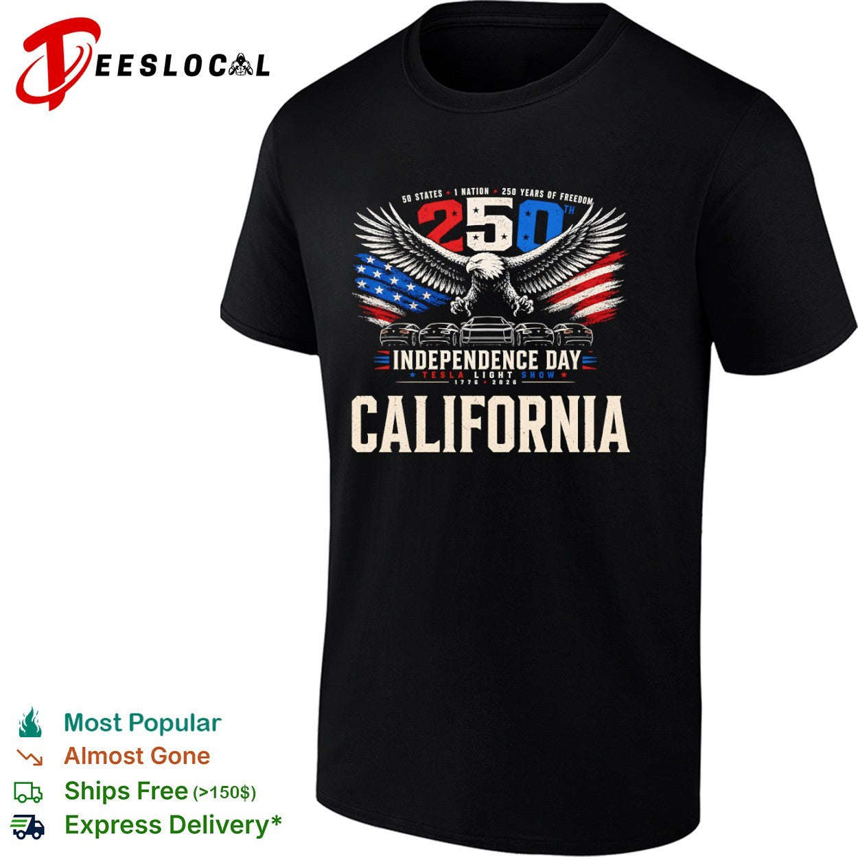 California 250th Independence Day Tesla Light Show 1776 2026 States Nation shirt