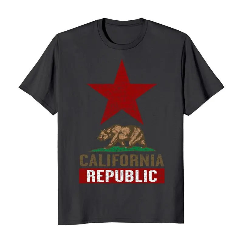 California Republic Flag Large Star Men's T-Shirt Casual Crewneck Hoodie, Sweatshirt | CiraTrend.com