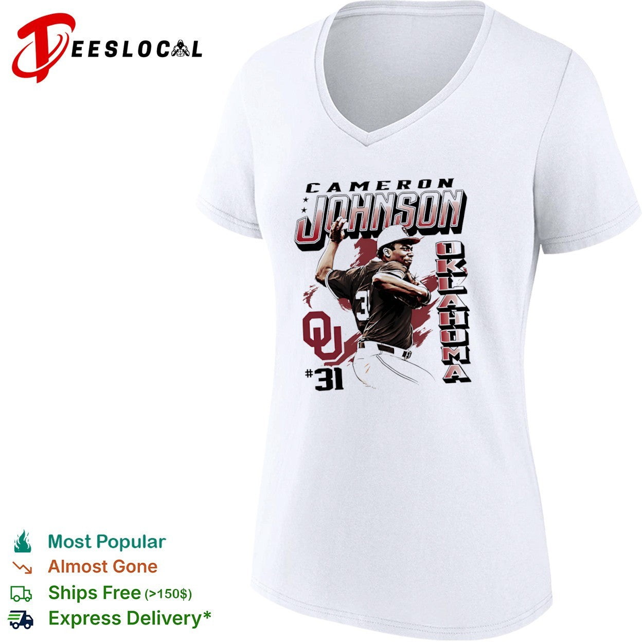 Cameron Johnson 31 Oklahoma Sooners baseball pitcher shirt