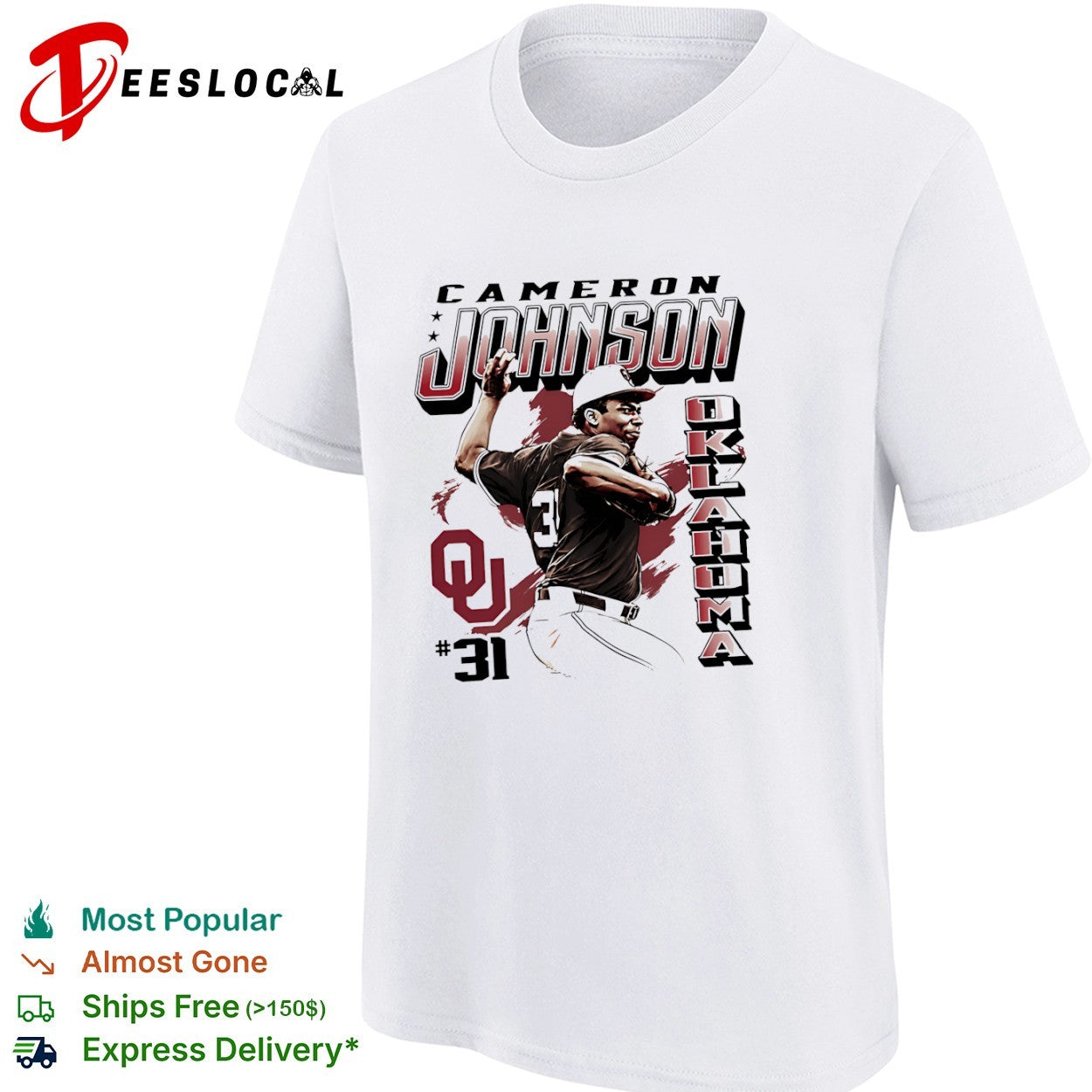 Cameron Johnson 31 Oklahoma Sooners baseball pitcher shirt