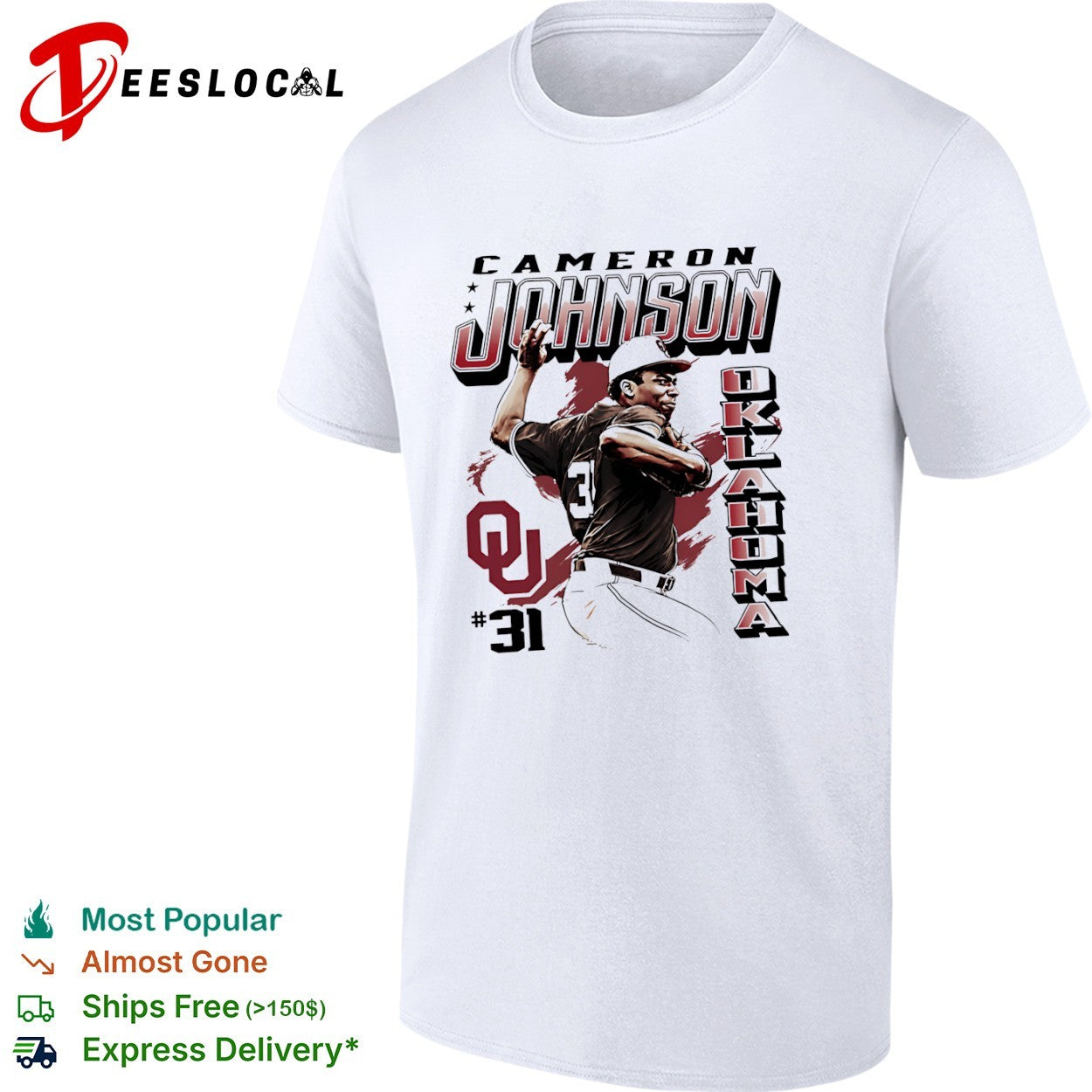 Cameron Johnson 31 Oklahoma Sooners baseball pitcher shirt